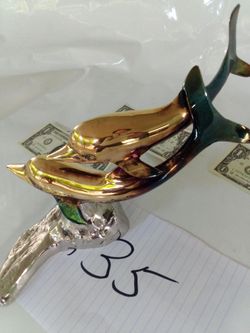 24 Karat Gold and Black Cobalt Blue Plated Dolphin Sculpture