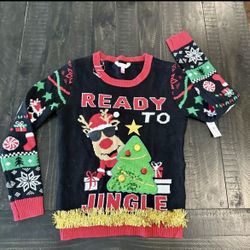 New  "Ready To Jingle” Ugly Christmas Sweater Garland Ornaments - Size Small