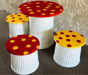 Fairytale Magical Whimsical DIY Wooden Children’s Mushroom Table & Stools