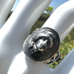 Sterling Silver  Art Nouveau  Repousse Female  Vintage Figural Ring