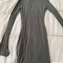Dark Green Collar Bodycon Dress Long Sleeve Size S
