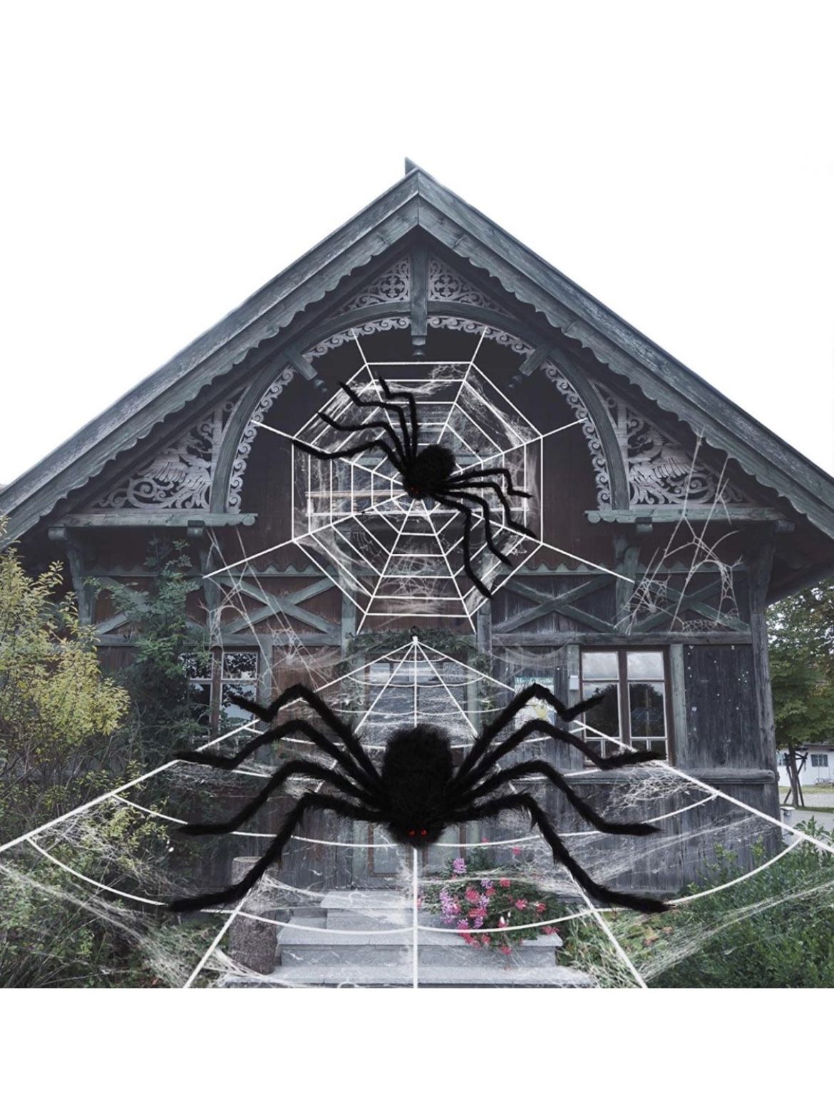 Halloween Decorations, 2 Scary Spiders and 2 Giant Spider Web with Super Stretch Cobweb