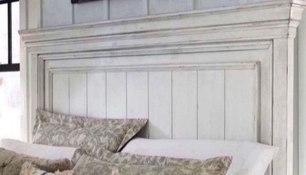 Distressed White Wood Bed Headboard