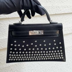 Authentic Hermès Studded Clouté Mini Kelly Sellier Palladium Hardware Bag