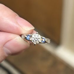18kt White Gold .51 CT Lab & Natural Diamond And Natural Sapphire Ring