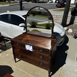 Vintage Dresser And Mirror With glass top