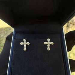New Moissanite Cross Earrings 18K White Gold Plated Sterling Silver