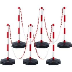 203*6PCs Traffic Delineator Post Cones Adjustable Height Fillable Base 6.6 FT Chain203*