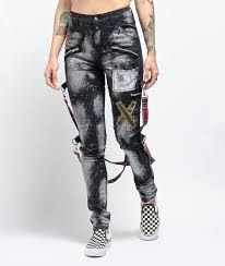 Tripp NYC Chaos Patched & Bleached Black Bondage Pants