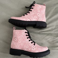 Pink Floral Combat Boots