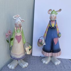 Home Interiors and Gifts Metal and resin Large couple Easter Bunnies figurines 