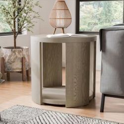 Rosin Modern 24 in. Oak Round Wood End Table With Shelf