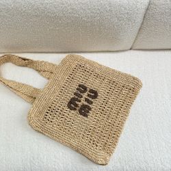 Miu Miu Woven Tote Bag women beach straw bag