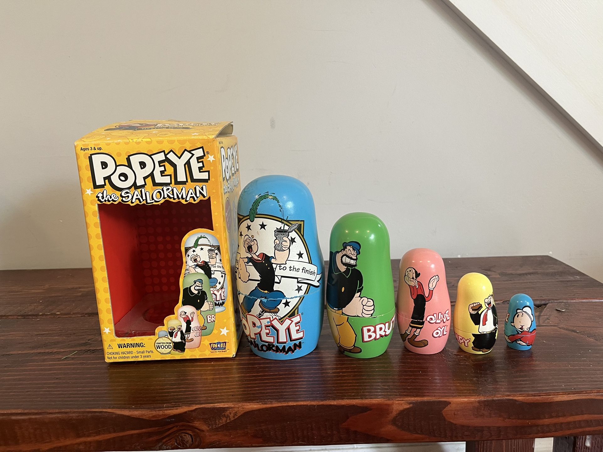 Popeye Sailorman Nesting Dolls Babushka Fun4all 2003 Vintage Y2K Wood Box
