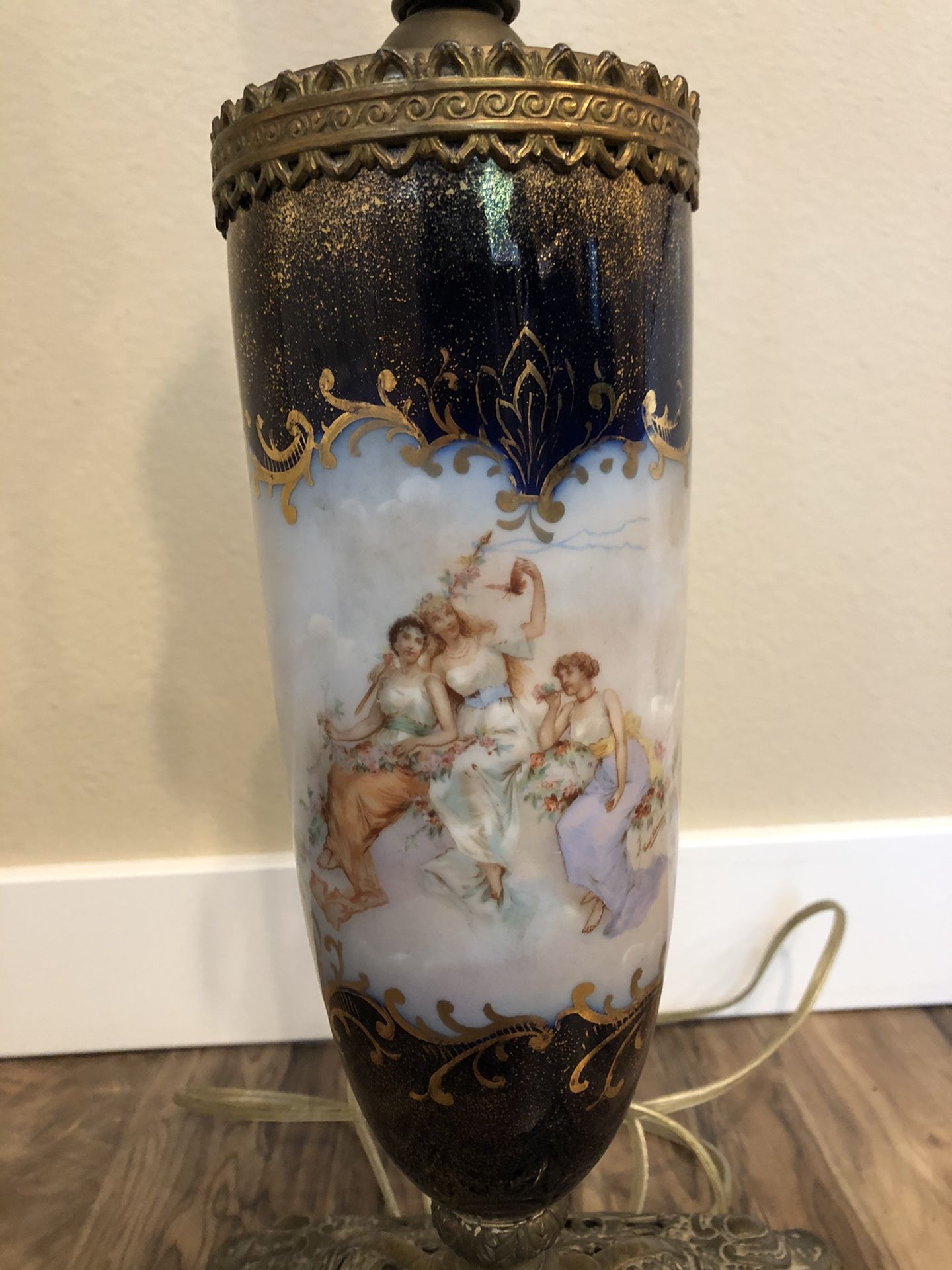 Antique Porcelain and Brass Lamp