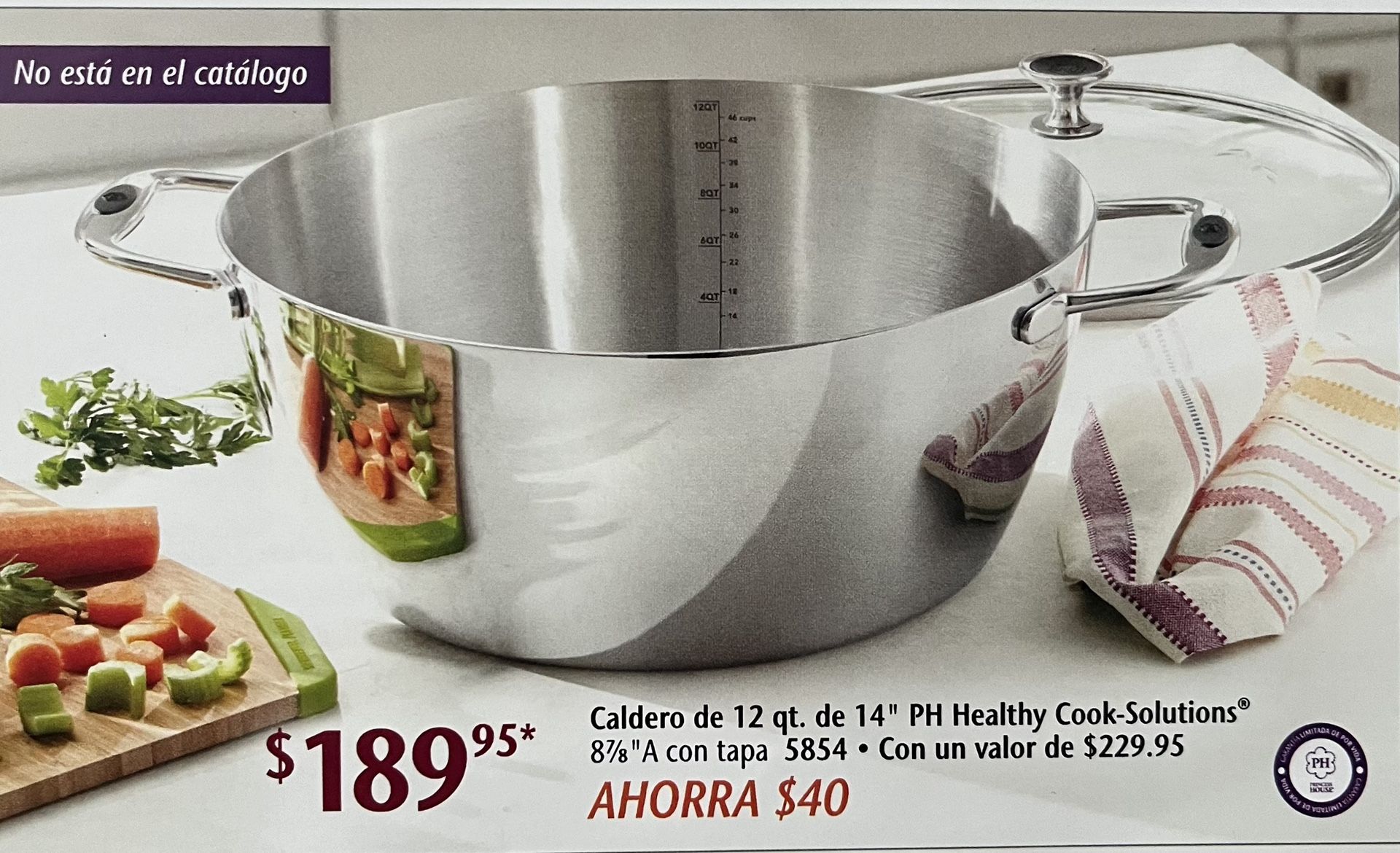 Princess house Caldero de 12 qt. de 14" PH Healthy Cook-Solutions 8⅞"A