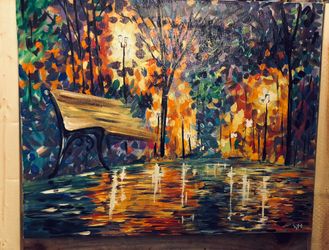 Rain full of color oil painting