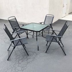 New $100 Patio 5pcs Dining Set with 32x32” Table and 4pc Folding Chairs, Outdoor Furniture