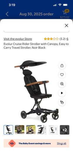 Evolur Cruise Rider Stroller with Canopy, Easy to Carry Travel Stroller, Noir Black