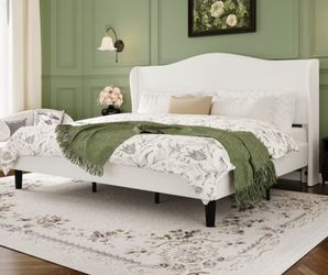 Kalid’s Home Outlet | BRAND NEW King Velvet Wingback Platform Bed – White – $145
