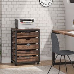 JW0906 new assembled Wood Storage Dresser Cabinet with Wheels 5 Drawer Chest, Wood Storage Dresser Cabinet with Wheels, Industrial Storage Drawer Orga