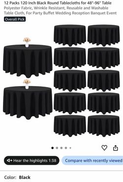 12-Pack 120 Inch Black Round Tablecloths