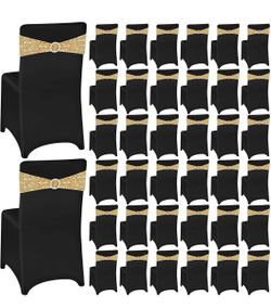 100 Pcs Chair Covers and Sashes, Spandex Stretch Chair Slipcovers with Shiny Bowknot for Wedding Party Banquet Anniversary Events Dining Decor (Black,