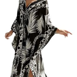 Kaftan Dresses for Women – Wave Neck Floral Plus Size Caftans Muumuu Dresses