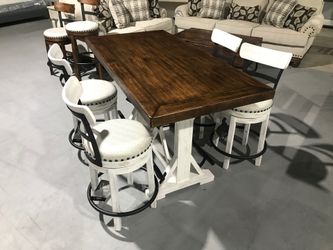 Brand new rustic tcounter height table with 4 stools