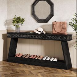 71-Inch Extra Long Entryway Table with Storage, 2-Tier Narrow Sofa Table Behind Couch, Farmhouse Wooden Accent Table for Living Room, Hallway, Foyer, 