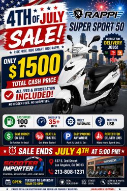 The RAPPI SUPER SPORT 50 is on sale for just $1,500 TOTAL CASH PRICE!