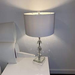 Crystal and Chrome Metal 27” Table Lamp with Fabric Shade 10x15”