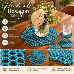 HANDMADE GLASS BEAD HEXAGON TABLE MAT