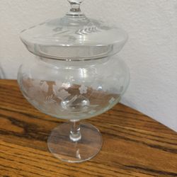 Vintage Tall Stem Candy Dish Frosted Flowers 