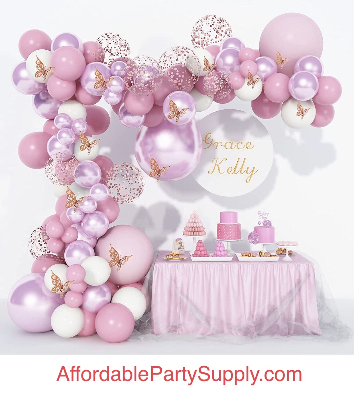 Pink Butterfly Stickers Confetti Balloon Arch