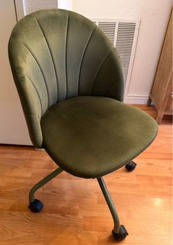Dark Green Velvet Rolling Chair