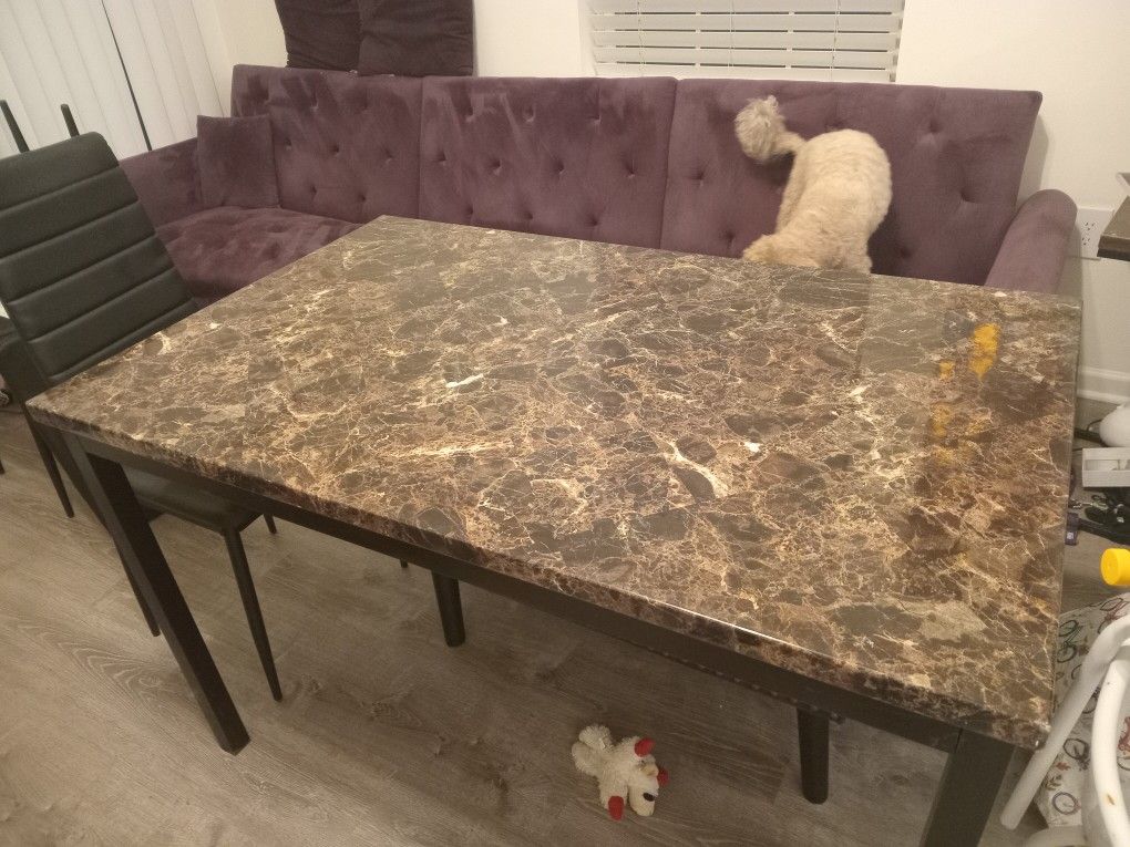 Brown Marble 4 Person Kitchen Table With 4 Chairs