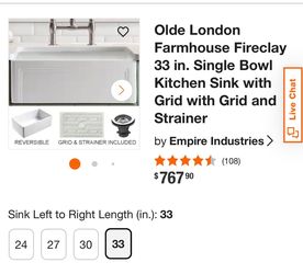 Empire Industries Olde London Farmhouse Fireclay 33 in. Single Bowl Kitchen Sink