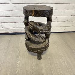 Alligator Water Buffalo Animal Wood Carved End Table