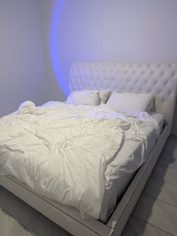 FREE King Size White Upholstered Bed Frame + Headboard