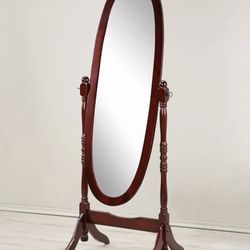 Roundhill Furniture Traditional Queen Anna Style Wood Floor Cheval Mirror, Cherry Finish
