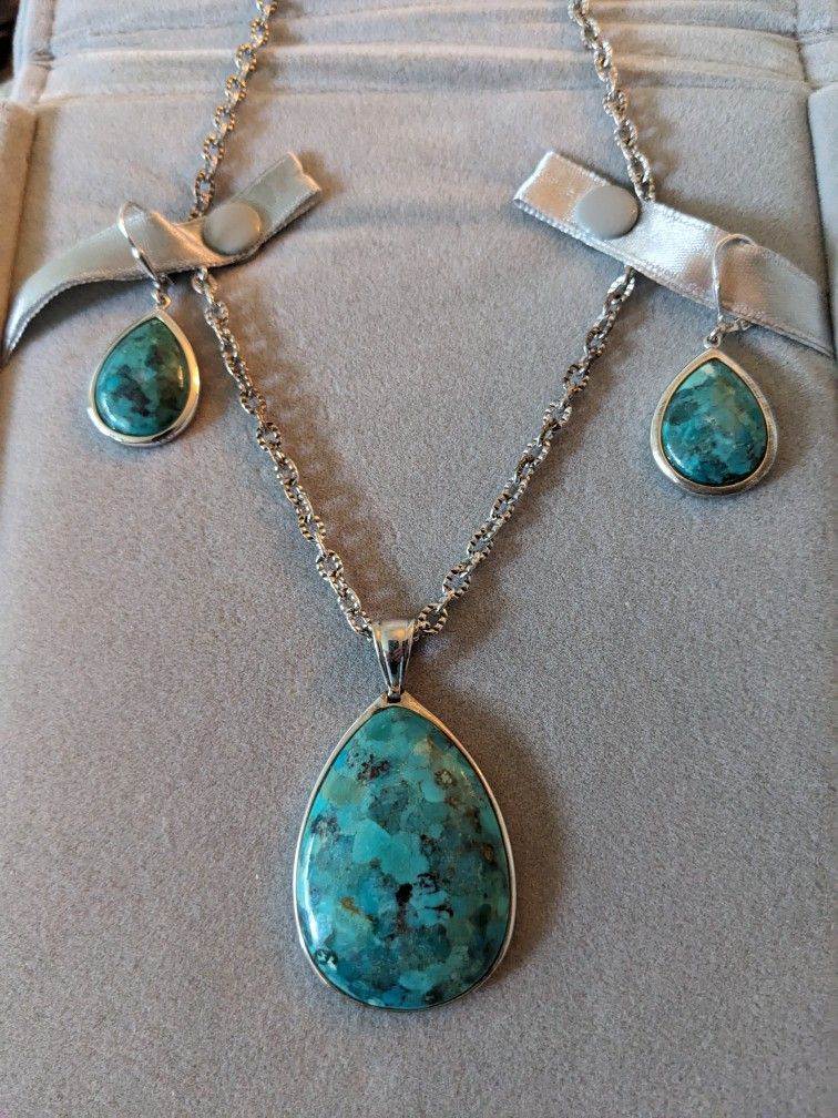 REDUCED! Sterling Silver And Turquoise Necklace & Earrings