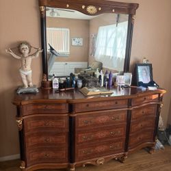 Italian Wood Dresser With Mirror 6 Foot Long 3 Foot Tall 