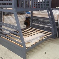 Bunk Beds Twin Over Full Wood Gray Color Available 