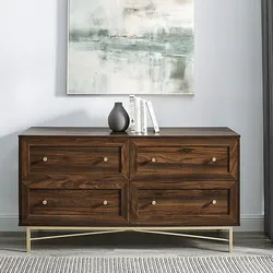4-Drawer Modern Bedroom Dresser and 2 nightstands in Dark Walnut