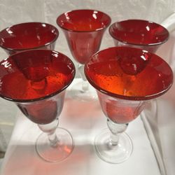 5 Artland Iris Ruby Hand Blown Water/Wine Goblets
