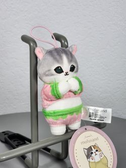 4" Mofusand Grey Cat In Strawberry Pajamas Keychain Charm Plush