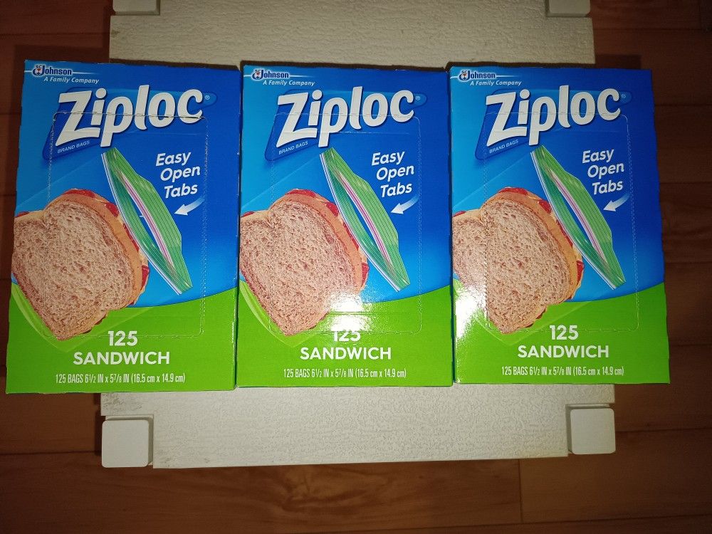 Ziploc Easy Open Tabs Sandwich Bags 125 Count (Pack of 3) New Never Opened 