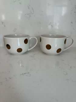 Kate Spade White Ceramic Mugs with Gold Polka Dots – Set of 2