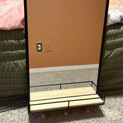 Mirror With Shelf And 3 Coat Hooks 